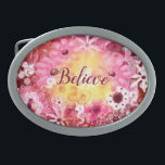 Boucle De Ceinture Ovale Belt Buckle Croire Whimsical Floral Rouge Rose<br><div class="desc">Le texte peut être modifié à votre mot,  expression,  nom,  etc. Abstrait floral blanc en rose et rouge.</div>