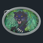 Boucle De Ceinture Ovale Black Panther Spirit of the Jungle<br><div class="desc">Belle Panthère Noire rugissante sortant de la Végétation Dense d'un Rainforeste,  avec ses griffes,  comme un Esprit Sombre Jungle. Image vectorielle Copyright BluedarkArt.</div>