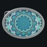 Boucle De Ceinture Ovale Blue Aqua Mandala Rosette Retro Hippie<br><div class="desc">Un mandala (Sanskrit pour "cercle") est une représentation artistique d'une pensée supérieure et d'un sens plus profond donnée comme symbole géométrique utilisé dans le travail spirituel,  émotionnel ou psychologique pour concentrer son attention</div>