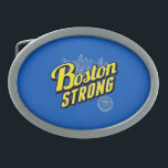 Boucle De Ceinture Ovale Boston City se souvient de Bleu<br><div class="desc">Une typographie Boston Strong style graphique en gros titre sur un décor bleu idée cadeau personnalisé. Utilisez le lien "Demandez à ce concepteur" pour nous contacter avec vos demandes de design spécial ou pour obtenir de l'aide pour répondre à vos besoins de personnalisation. Message</div>