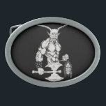 Boucle De Ceinture Ovale Boucle de seigneur ceinture de chèvre<br><div class="desc">Baphomet,  dans cette version il est anthropomorphised et tenant le chef décapité de son ennemi.</div>