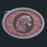Boucle De Ceinture Ovale Cheval rose cowgirl floral à outils cuir<br><div class="desc">Design en cuir rose cowgirl floral à outils avec tête de cheval fleurie,  design en cuir de style occidental. Disponible en plus de couleurs. Pour les amateurs de chevaux,  équestres.</div>
