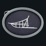 Boucle De Ceinture Ovale Chien<br><div class="desc">Une silhouette blanche d'un traîneau à chiens sur un arrière - plan starfield.</div>