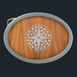 Boucle De Ceinture Ovale Chrome Comme Étoile de boussole nautique sur la pl<br><div class="desc">Un chrome argenté comme la boussole nautique star applique sur un décor arrière - plan de style bois de teck grain. Un cadeau marin moderne et osé. Utilisez le lien "Demandez à ce concepteur" pour nous contacter avec vos demandes de design spécial ou pour obtenir de l'aide pour répondre à...</div>