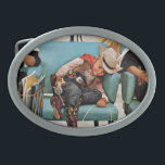 Boucle De Ceinture Ovale Cowboy endormi dans le salon de beauté<br><div class="desc">Artiste : Petit cowboy de Kurt Ard | endormi dans le magasin de beauté</div>