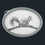 Boucle De Ceinture Ovale Dessin d'écureuil<br><div class="desc">Dessin à l'encre d'un écureuil sur la branche dessinée pour Inktober 2018</div>