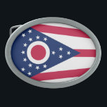 Boucle De Ceinture Ovale Drapeau de l'Ohio<br><div class="desc">Drapeau de l'état de l'Ohio patriotique.</div>
