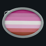 Boucle De Ceinture Ovale Drapeau lesbien<br><div class="desc">Le drapeau lesbien rouge à lèvres a été modifié avec la suppression du baiser.</div>
