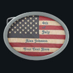 Boucle De Ceinture Ovale Drapeau vintage américain Patiné<br><div class="desc">Vintage étoiles et rayures drapeau américain Patiné Motif</div>