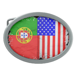 Boucle De Ceinture Ovale Drapeaux américains portugais