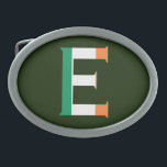 Boucle De Ceinture Ovale E Monogramme superposé sur le bcnt drapeau irlanda<br><div class="desc">E Monogramme superposé sur Irish Flag Belt Buckle Design © Trinkets and Things 2017 - AHP Design. Tous droits réservés.</div>