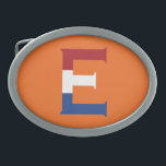 Boucle De Ceinture Ovale E Monogramme superposé sur le drapeau NLD ou sur l<br><div class="desc">E Monogramme superposé sur le drapeau Pays-Bas sur boucle de ceinture orange Design © Trinkets and Things 2022 - AHP Design. Tous droits réservés.</div>