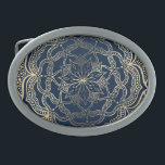 Boucle De Ceinture Ovale Elégant Mandala Art Boho Gold et Navy Blue Luxury<br><div class="desc">Belle oeuvre de mandala couleur or avec arrière - plan bleu marine.</div>