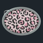Boucle De Ceinture Ovale Empreinte de léopard noir rose chic<br><div class="desc">Boucle chic à ceinture avec un empreinte de léopard tendance en rose et noir sur fond rose roux.</div>
