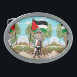 Boucle De Ceinture Ovale Enfant avec Keffiyeh Palestine Drapeau et olivier<br><div class="desc">Petit garçon mignon de Gaza,  portant un Keffiyeh,  et tenant le drapeau palestinien,  symbole de liberté et d'indépendance de la Palestine libre. Illustration graphique Vector originale copyright BluedarkArt TheChameleonArt.</div>
