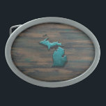 Boucle De Ceinture Ovale État du Michigan Turquoise<br><div class="desc">État du Michigan Turquoise</div>