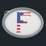 Boucle De Ceinture Ovale F Monogramme superposé sur le bcnt drapeau américa<br><div class="desc">F Monogramme superposé sur USA Flag Belt Buckle Design © Trinkets and Things 2017 - AHP Design. Tous droits réservés. 080517</div>