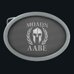 Boucle De Ceinture Ovale Fibre spartiate de carbone d'armure de style de<br><div class="desc">Les lauriers spartiates de Molon un Labe d'armure de guerrier masquent le graphique argenté de style de chrome d'expression sur une idée faite sur commande fine de cadeau. Venez les obtenir ! Voici une sélection des conceptions faites sur commande de Molon Labe disponibles sur des idées brodées fines de vitesse...</div>