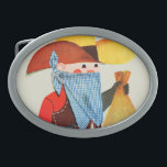 Boucle De Ceinture Ovale Flics et voleurs<br><div class="desc">Artiste : Le petit garçon de George Fithian | dans un casquette de cowboy et le bandana au-dessus de son visage tenant un argent mettent en sac.</div>