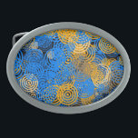 Boucle De Ceinture Ovale Fractage Art Bleu Cercles géométriques Swirl Manda<br><div class="desc">Fractage Art Bleu Et Jaune Cercles Géométriques Tourbillonne Mandala</div>