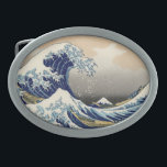 Boucle De Ceinture Ovale Grande vague au large de Kanagawa et Mont Fuji Mer<br><div class="desc">"La Grande Vague au large de Kanagawa", aussi connue sous le nom de "Sous la Vague au large de Kanagawa", est une gravure captivante réalisée par le célèbre artiste japonais Katsushika Hokusai. Créé vers 1831, il fait partie d'une série intitulée "Trente-six vues du Mont Fuji." L'oeuvre représente une scène d'une...</div>