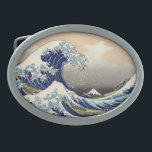 Boucle De Ceinture Ovale Grande vague Kanagawa peinture japonaise<br><div class="desc">Vague japonaise de coupe de bois — Vague du Mont Fuji par Hokusa Une grande vague est dans l'océan — et vous voyez le Mont Fuji dans l'arrière - plan lointain — la vague s'enroule autour du grand Mont Fuji. La vague géante est si intense que vous pourriez presque manquer...</div>