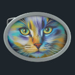 Boucle De Ceinture Ovale Gros plan d'un chaton siamois coloré<br><div class="desc">Belle chatte siamoise dans les tons de bleu vert et or AI Généré Art par minx267</div>