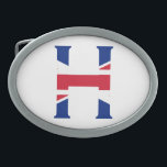 Boucle De Ceinture Ovale H Monogramme superposé sur le drapeau Union Jack<br><div class="desc">H Monogramme superposé sur Union Jack Flag Belt Buckle Design © Trinkets and Things 2017 - AHP Design. Tous droits réservés. 030417</div>