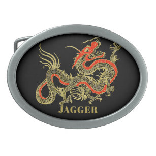 Boucle De Ceinture Ovale Imaginaire rouge noir Dragon chinois