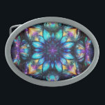 Boucle De Ceinture Ovale Joyaux Tons Blossom Kaleidoscope<br><div class="desc">Motif de fleurs kaléidoscopiques détaillé dans les tons de bijoux bleu jaune et violet, </div>