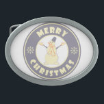 Boucle De Ceinture Ovale Joyeux Noël heureux bonhomme de neige célèbre styl<br><div class="desc">Logo de style café célèbre avec typographie Joyeux Noël</div>