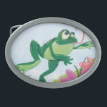 Boucle De Ceinture Ovale La chasse<br><div class="desc">la grenouille sautant au-dessus des fleurs pour attraper une mouche</div>