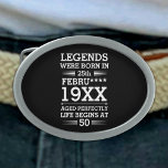 Boucle De Ceinture Ovale Les légendes personnalisées sont nées à la date Mo<br><div class="desc">Les légendes personnalisées sont nées dans la date mois l'âge design peut être un grand design pour montrer votre date de naissance et votre âge à tout le monde. En plus de cela pourrait être un grand cadeau pour n'importe quelle personne d'anniversaire et il peut être un cadeau génial pour...</div>