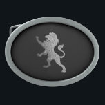 Boucle De Ceinture Ovale Lion royal d'argent sur noir<br><div class="desc">Lion d'argent sur noir</div>