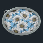 Boucle De Ceinture Ovale Maisonnettes, fleurs sauvages sur bleu<br><div class="desc">Motif vectoriel dessiné à la main avec fleurs marguerites blanches</div>