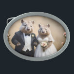 Boucle De Ceinture Ovale Mariage australien Wombat,<br><div class="desc">Dans Leurs Tenues Mariages,  Deux Wombats Australiens Se Marient.</div>