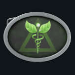 Boucle De Ceinture Ovale Médecine alternative Green Caduceus Belt Buckles<br><div class="desc">© Sunny Mars Designs - Green Caduceus Alternative Medicine Symbole Holistic Health Custom Belt Buckles - Classy unique boucle de ceinture ovale médicale avec le symbole Caduceus modifié avec des feuilles et des vignes au lieu des ailes et des serpents, contre un arrière - plan vert foncé. Concept pour la...</div>