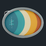 Boucle De Ceinture Ovale Monogramme arc-en-ciel Nom personnalisé Retro Suns<br><div class="desc">Cette conception présente une couleur de coucher de soleil rétro avec des bandes de courbe arc-en-ciel. Vous pouvez facilement customiser le monogramme et le nom selon vos besoins.</div>