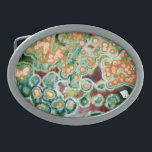 Boucle De Ceinture Ovale Motif de gemme, jaspe d'océan, vert et multi<br><div class="desc">Boucle de ceinture dans un motif de dalle de gemme - jaspe vert-foncé,  de Bourgogne,  de corail et de crème d'océan</div>