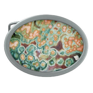 Boucle De Ceinture Ovale Motif de gemme, jaspe d'océan, vert et multi