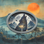 Boucle De Ceinture Ovale Mystical Wolf Howling at Moon Surreal<br><div class="desc">Photo dans une image. Double exposition art représentant un loup hurlant sur la lune avec un arrière - plan de montagnes,  de forêts et de montagnes.</div>