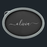Boucle De Ceinture Ovale Noir Blanc Moderne Minimaliste Élégant Monogramme<br><div class="desc">Découvrez notre collection minimaliste moderne de monogrammes noirs et blancs : Faites preuve de simplicité et de sophistication grâce à nos designs minimalistes, conçus pour élever votre style sans effort. Réalisée avec un oeil attentif pour l'esthétique moderne, cette collection présente des motifs noirs et blancs épurés accentués par des monogrammes...</div>