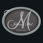 Boucle De Ceinture Ovale Noir de base Mariage Fabrique Monogramme Grande va<br><div class="desc">Monogramme noir de base 3d. Découvrez cette 3d Monogram Basic Black design.Gothique noir cherchez votre soirée de mariage. Monogrammes,  texte et nom de mariée et de mariée sont faciles à changer selon vos besoins. Toutes les oeuvres et images ©nuptial.</div>