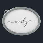 Boucle De Ceinture Ovale Nom du monogramme blanc noir moderne<br><div class="desc">Nom du monogramme simple de script noir et blanc. Cela rend le cadeau parfait pour 16 ans,  mariage,  douche nuptiale,  anniversaire,  baby shower ou bachelorette pour quelqu'un qui aime le luxe glam et les styles chic.</div>