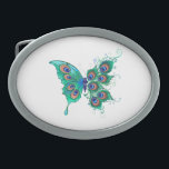 Boucle De Ceinture Ovale Papillon aux plumes de paon vert<br><div class="desc">Papillon artistique,  fictif,  vert,  détaillé avec plumes de paon vert,  beau,  vert sur arrière - plan blanc.</div>