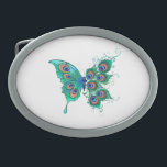 Boucle De Ceinture Ovale Papillon aux plumes de paon vert<br><div class="desc">Papillon artistique,  fictif,  vert,  détaillé avec plumes de paon vert,  beau,  vert sur arrière - plan blanc.</div>