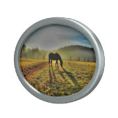 Boucle De Ceinture Ovale Pâturage à cheval au lever du soleil dans le champ (Devant Droit)