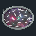 Boucle De Ceinture Ovale Poisson de requin ombre blanche sur la galaxie noi<br><div class="desc">requin blanc sur galaxie noire foncée Espace</div>