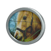 Boucle De Ceinture Ovale Pony miniature blond / Cheval Ciel bleu (Devant Droit)