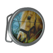 Boucle De Ceinture Ovale Pony miniature blond / Cheval Ciel bleu (Devant gauche)